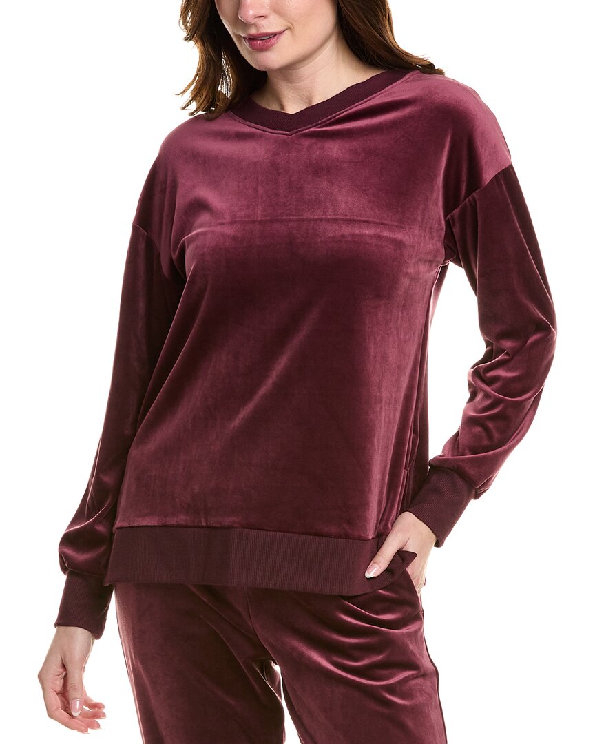womens Sleepwear Velour Sleep Top, l, Red